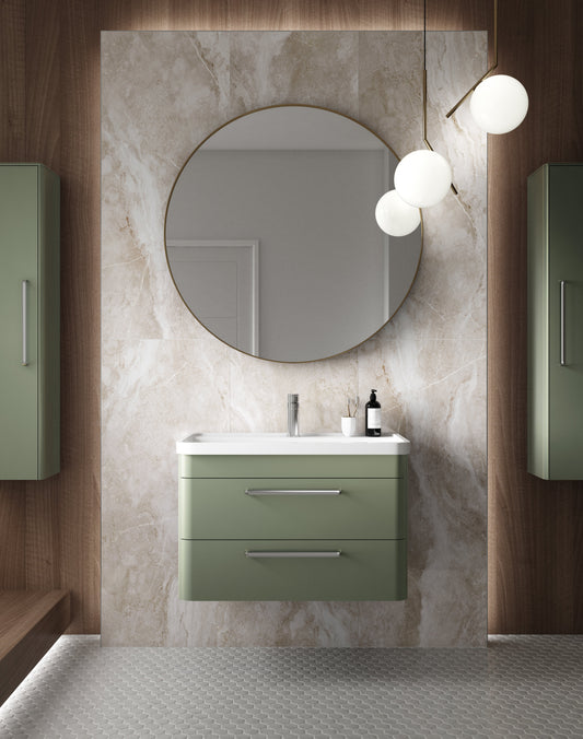 Hudson Reed Solar 800mm Fern Green Wall Hung 2-Drawer Vanity Unit With 1 Tap Hole Polymarble Basin