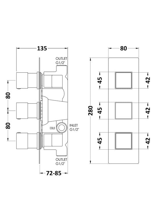 Square Valves Triple Valve