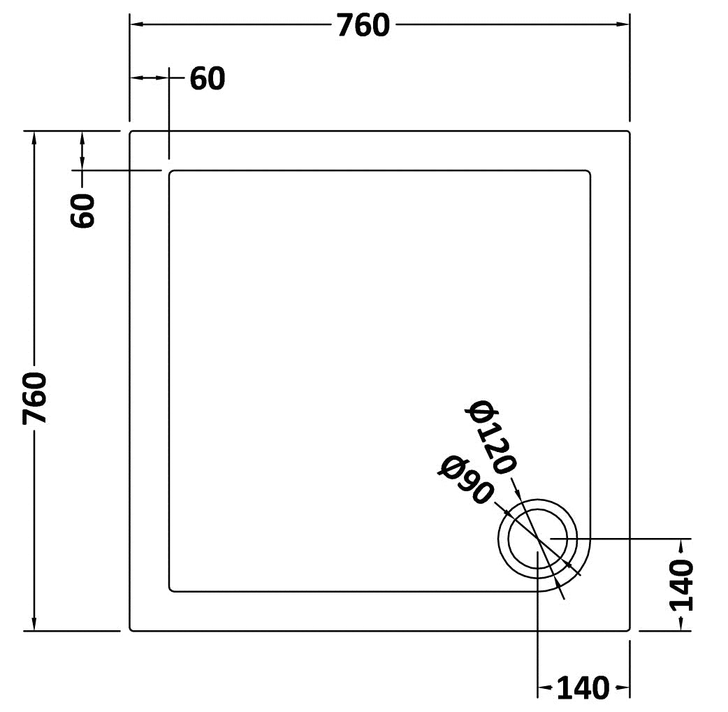 Square Slimline Shower Tray 760 x 760mm