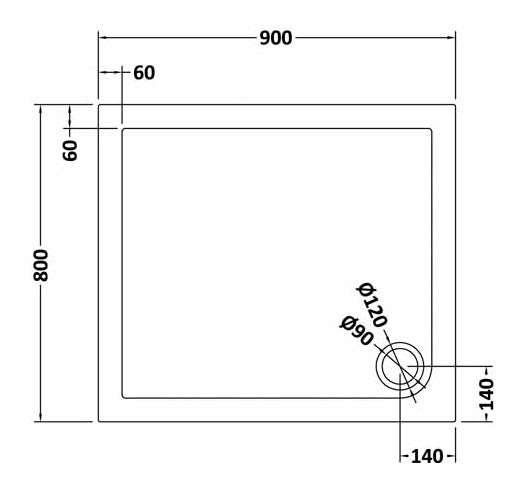 Rectangular Slimline Shower Tray 900 x 800mm