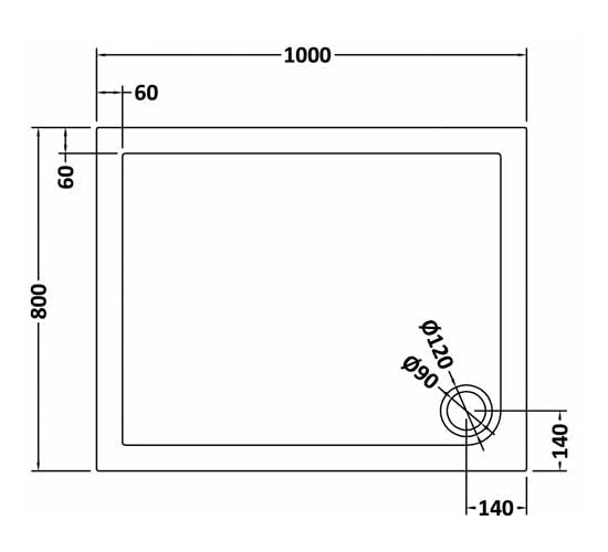 Rectangular Slimline Shower Tray 1000 x 800mm