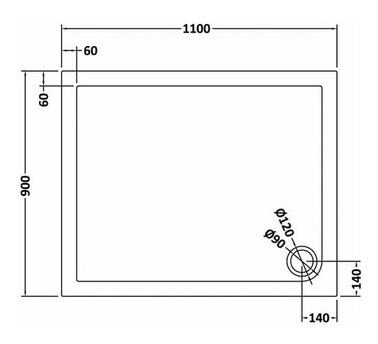 Rectangular Slimline Shower Tray 1100 x 900mm