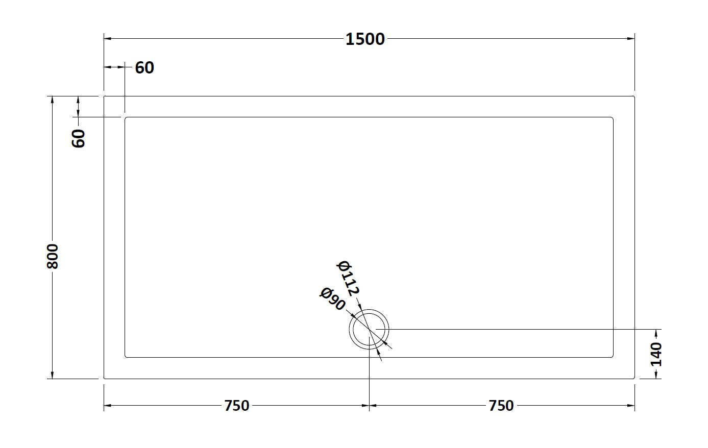Rectangular Slimline Shower Tray 1500 x 800mm