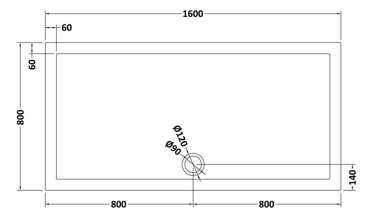 Rectangular Slimline Shower Tray 1600 x 800mm