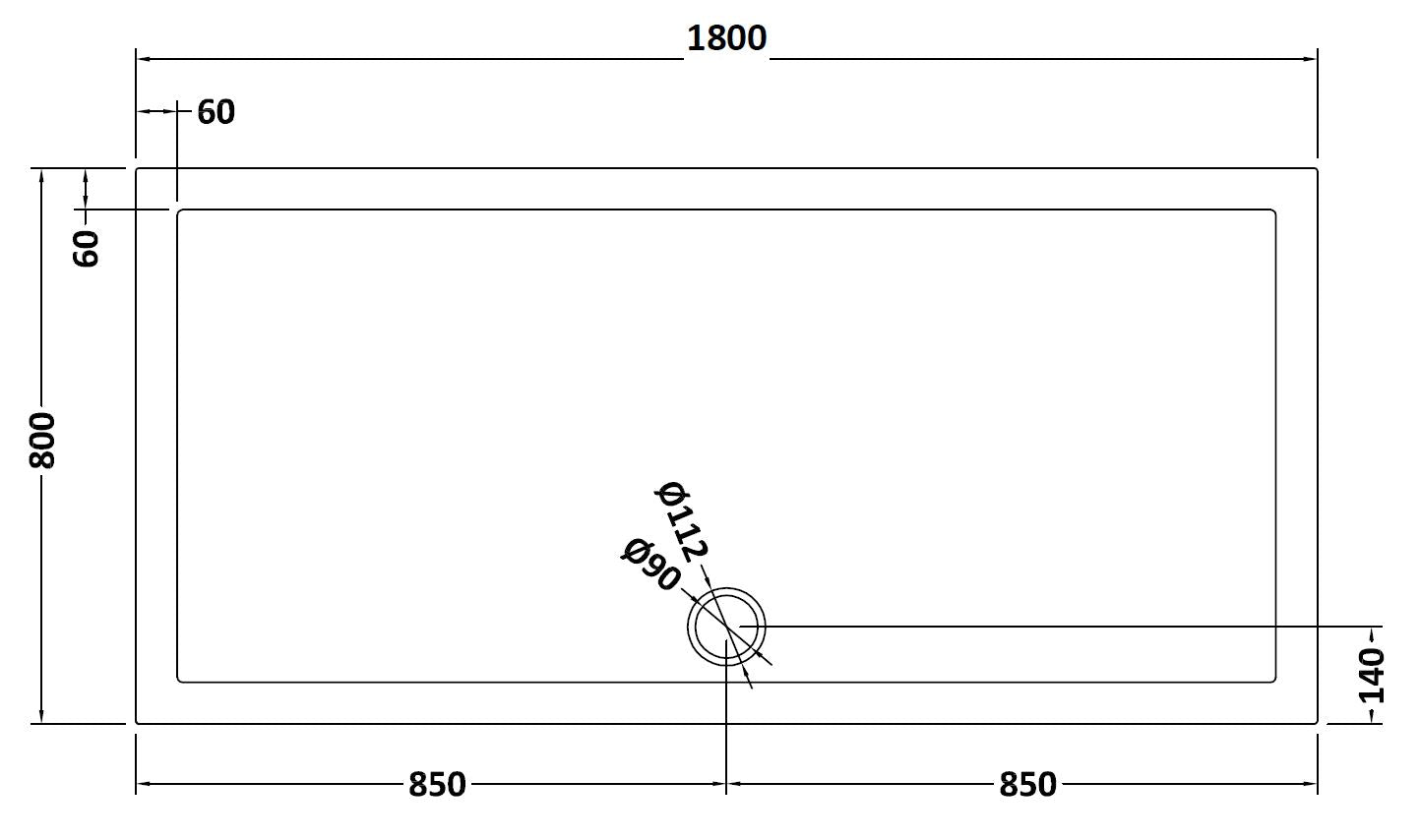Rectangular Slimline Shower Tray 1800 x 800mm