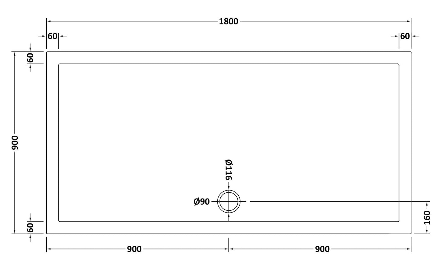 Rectangular Slimline Shower Tray 1800 x 900mm