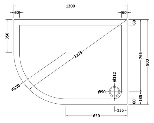 Offset Quadrant Slimline Shower Tray Left Hand 1200 x 900mm