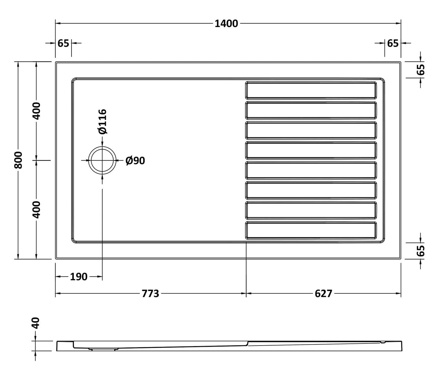 Rectangular Walk-In Slimline Shower Tray 1400 x 800mm