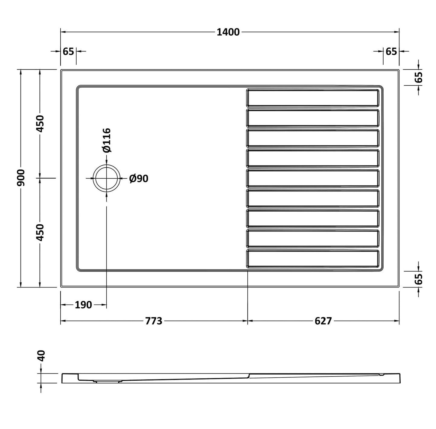 Rectangular Walk-In Slimline Shower Tray 1400 x 900mm