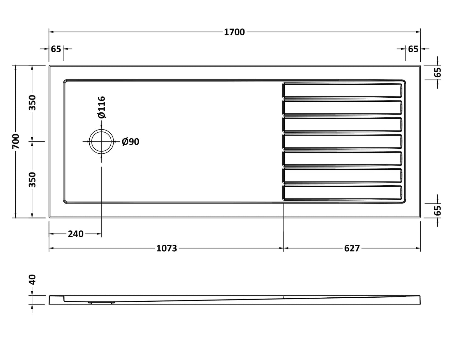 Rectangular Walk-In Slimline Shower Tray 1700 x 700mm