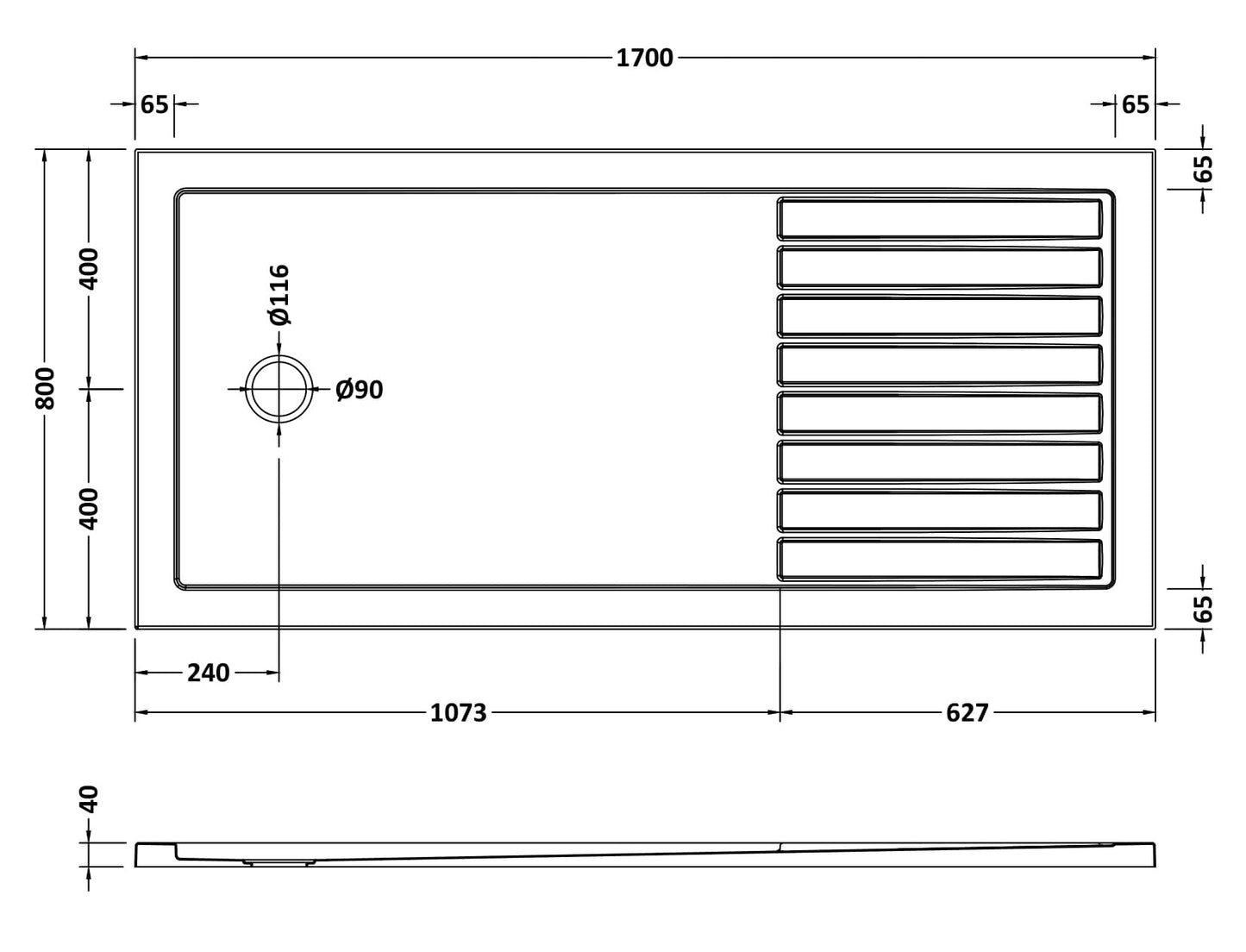 Rectangular Walk-In Slimline Shower Tray 1700 x 800mm