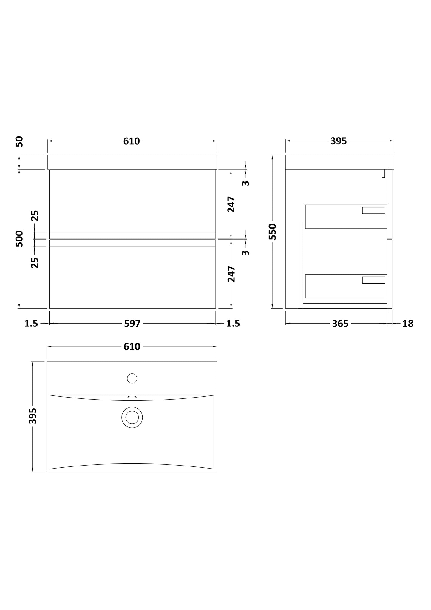 Hudson Reed Urban 600mm Satin White Wall Hung 2 Drawer Vanity Unit with Basin