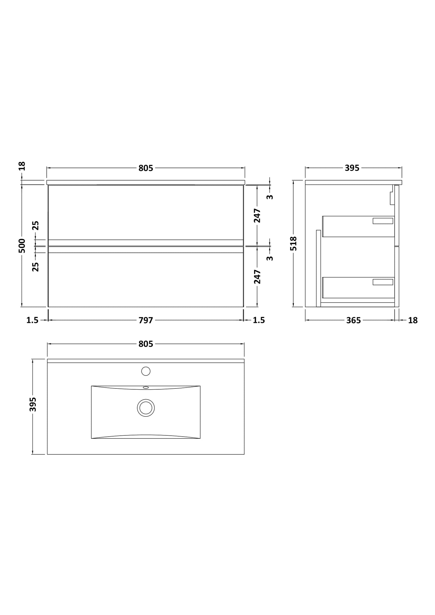 Hudson Reed Urban 800mm Wall Hung 2 Drawer Vanity Unit with Basin