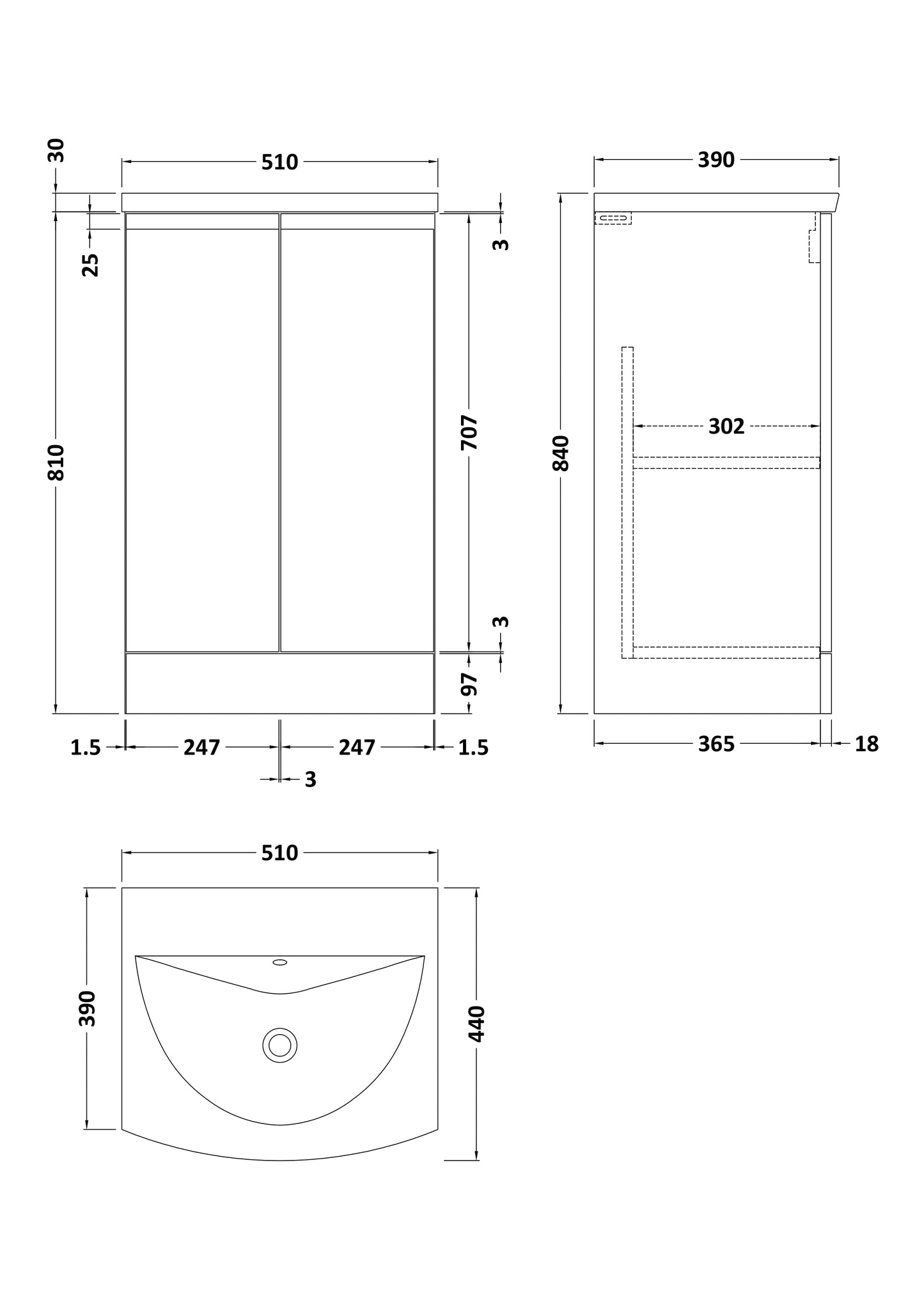 Hudson Reed Urban 500mm Floor Standing 2 Door Vanity Unit with Basin