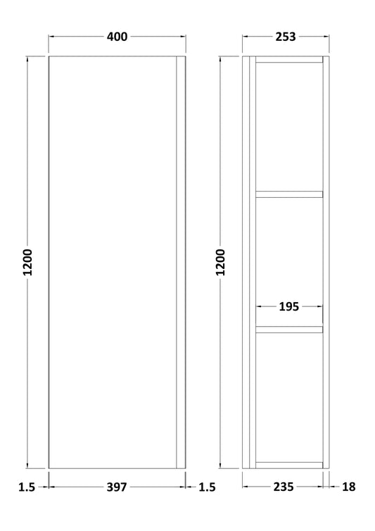 Hudson Reed Urban 400mm 1 Door Satin White Wall Hung Tall Cabinet