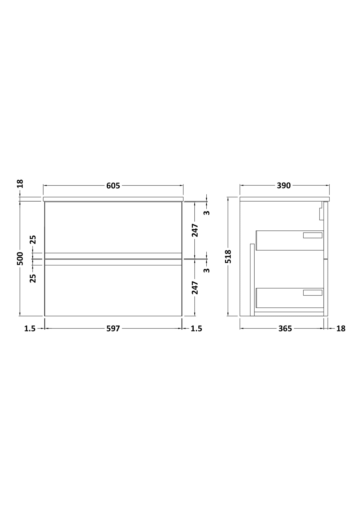 Hudson Reed Urban 600mm Satin Blue Wall Hung 2 Drawer Vanity Unit With Worktop