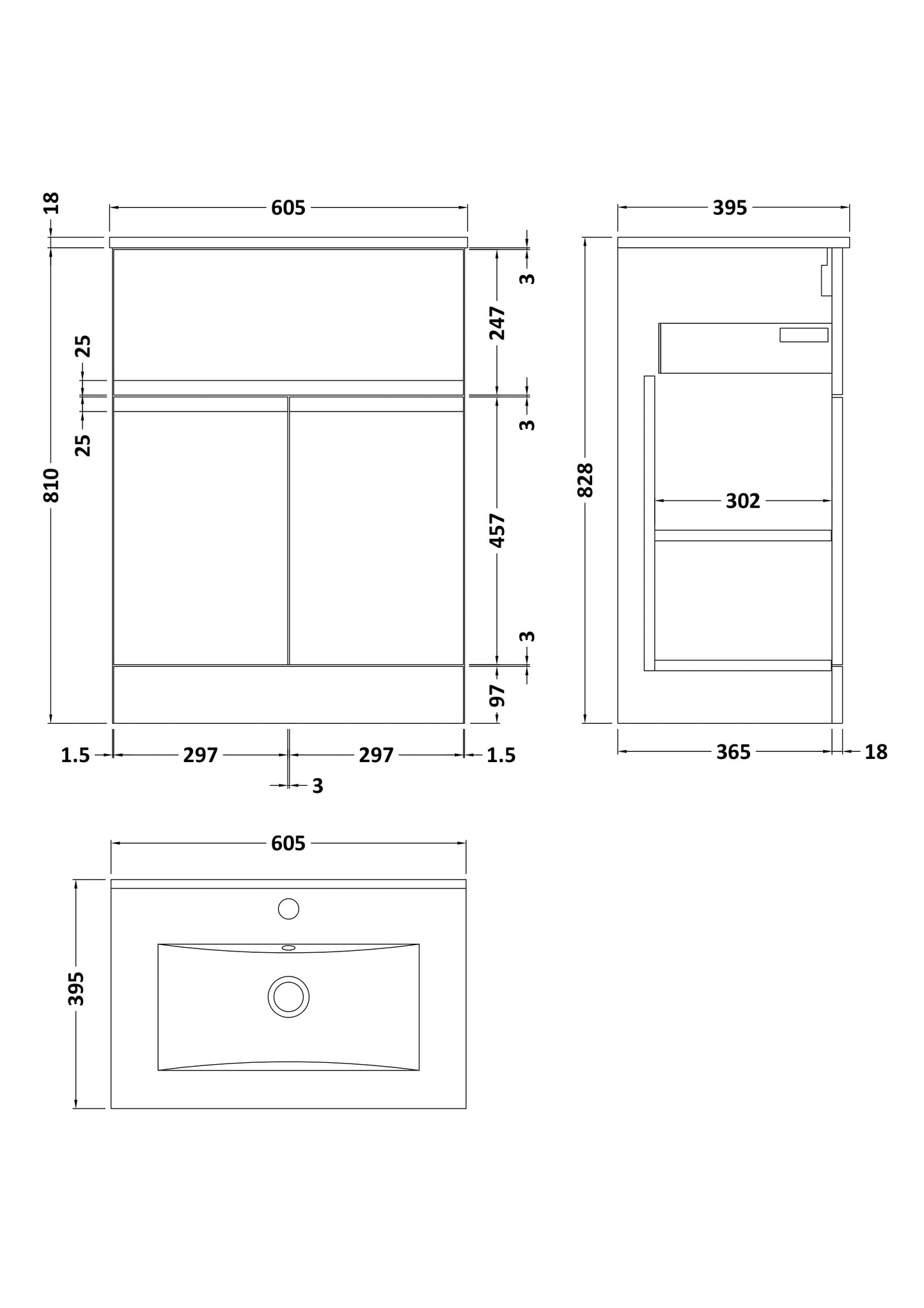 Urban 600mm Floor Standing 2-Door/Drawer Unit and Minimalist Basin 1 Tap Hole