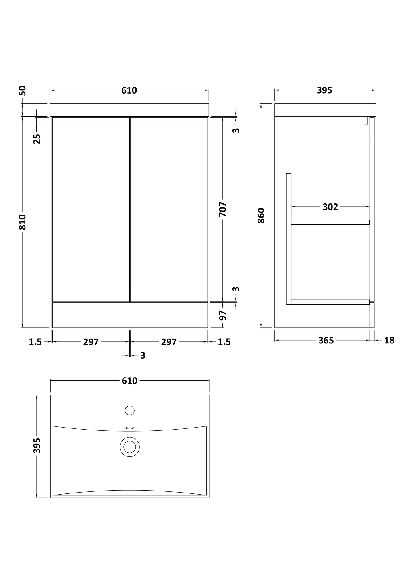 Urban 600mm Floor Standing 2-Door Unit and Thin-Edge Basin 1 Tap Hole