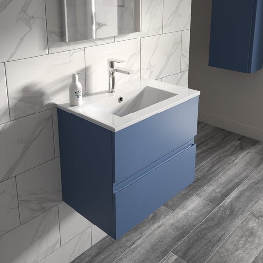 Hudson Reed Urban 605mm Satin Blue Wall Hung 2 Drawer Vanity Unit With Basin