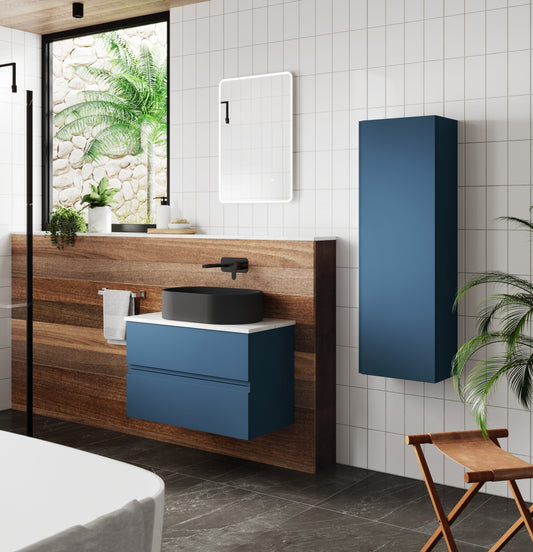 Hudson Reed Urban 400mm 1 Door Satin Blue Wall Hung Tall Cabinet