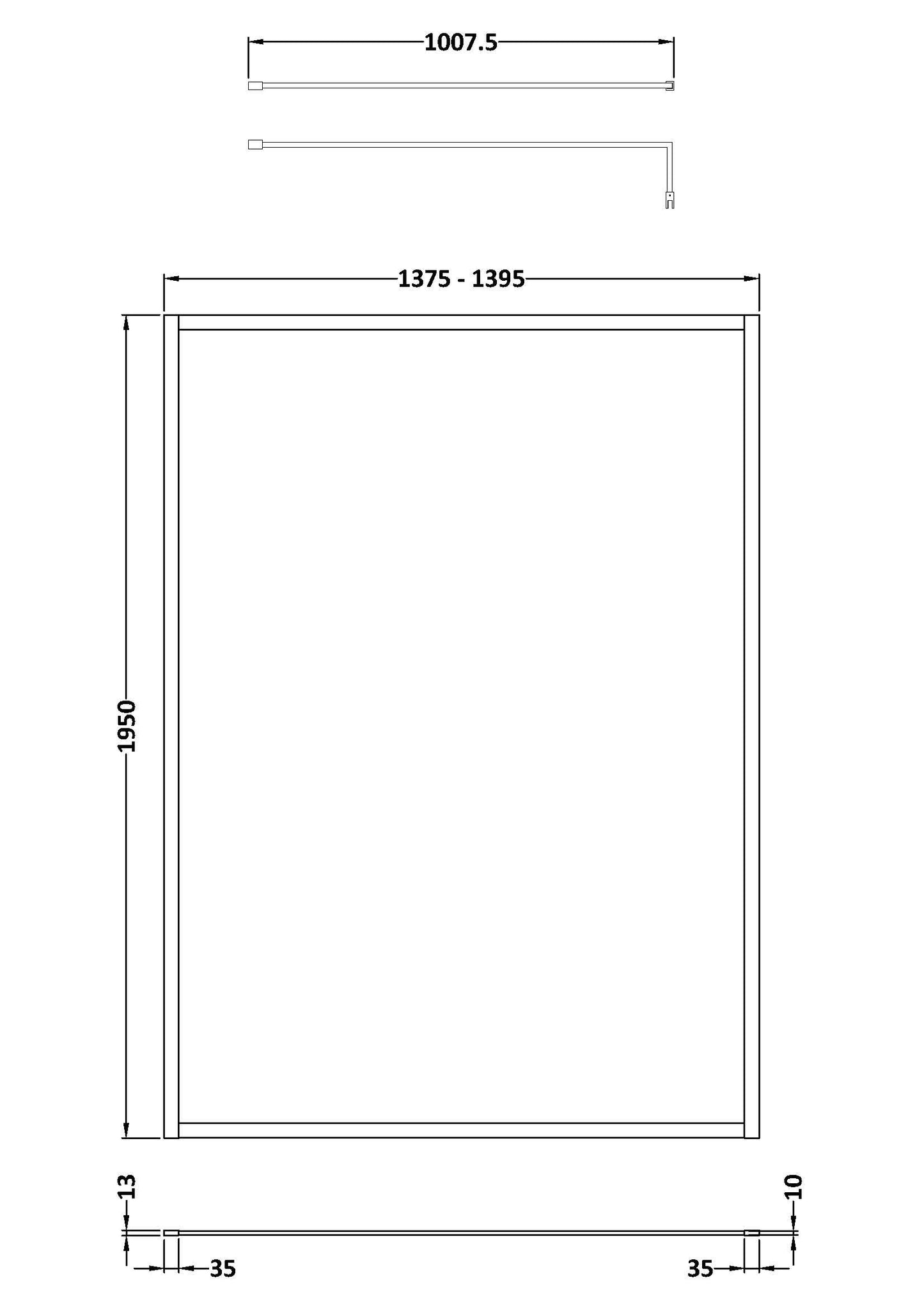 Full Outer Frame Wetroom Screens Full Outer Frame Wetroom 8mm Toughened Safety Glass Screen & Support Bar 1950mm x 1400mm x 8mm