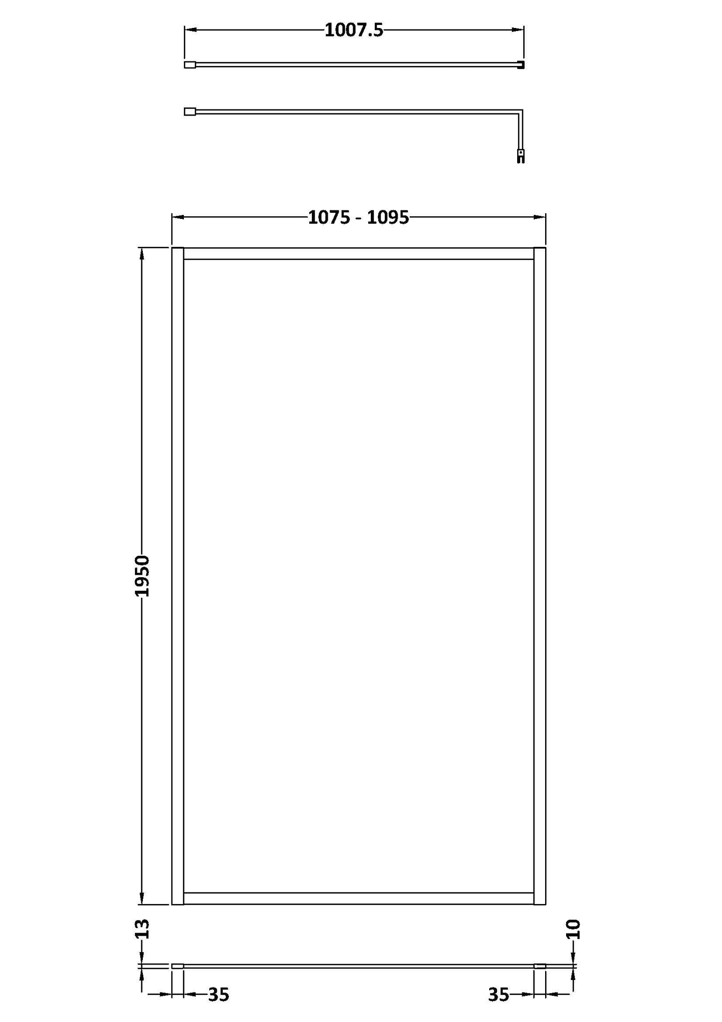 Full Outer Frame Wetroom Screens Full Outer Frame Wetroom 8mm Toughened Safety Glass Screen & Support Bar 1950mm x 1100mm x 8mm
