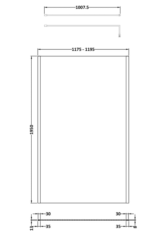 1200mm Outer Framed Wetroom Screen with Support Bar
