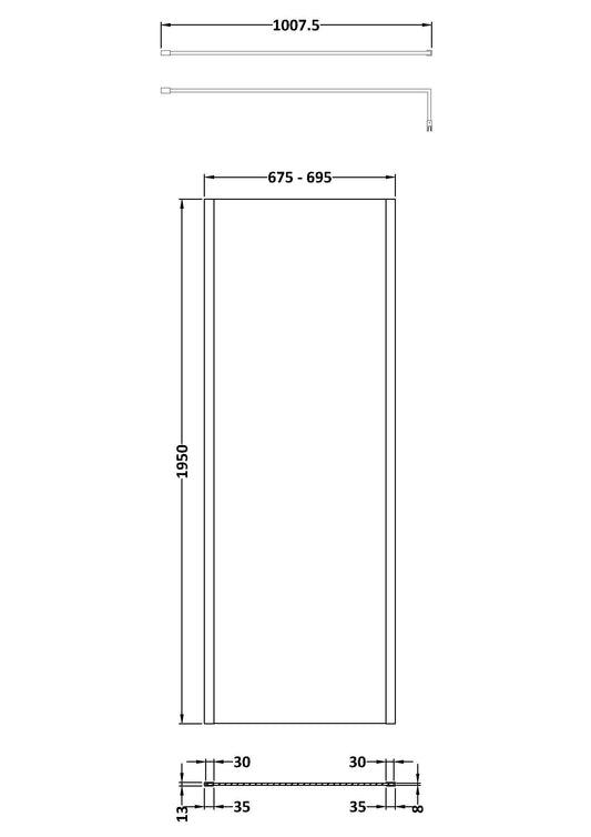 700mm Outer Framed Wetroom Screen with Support Bar