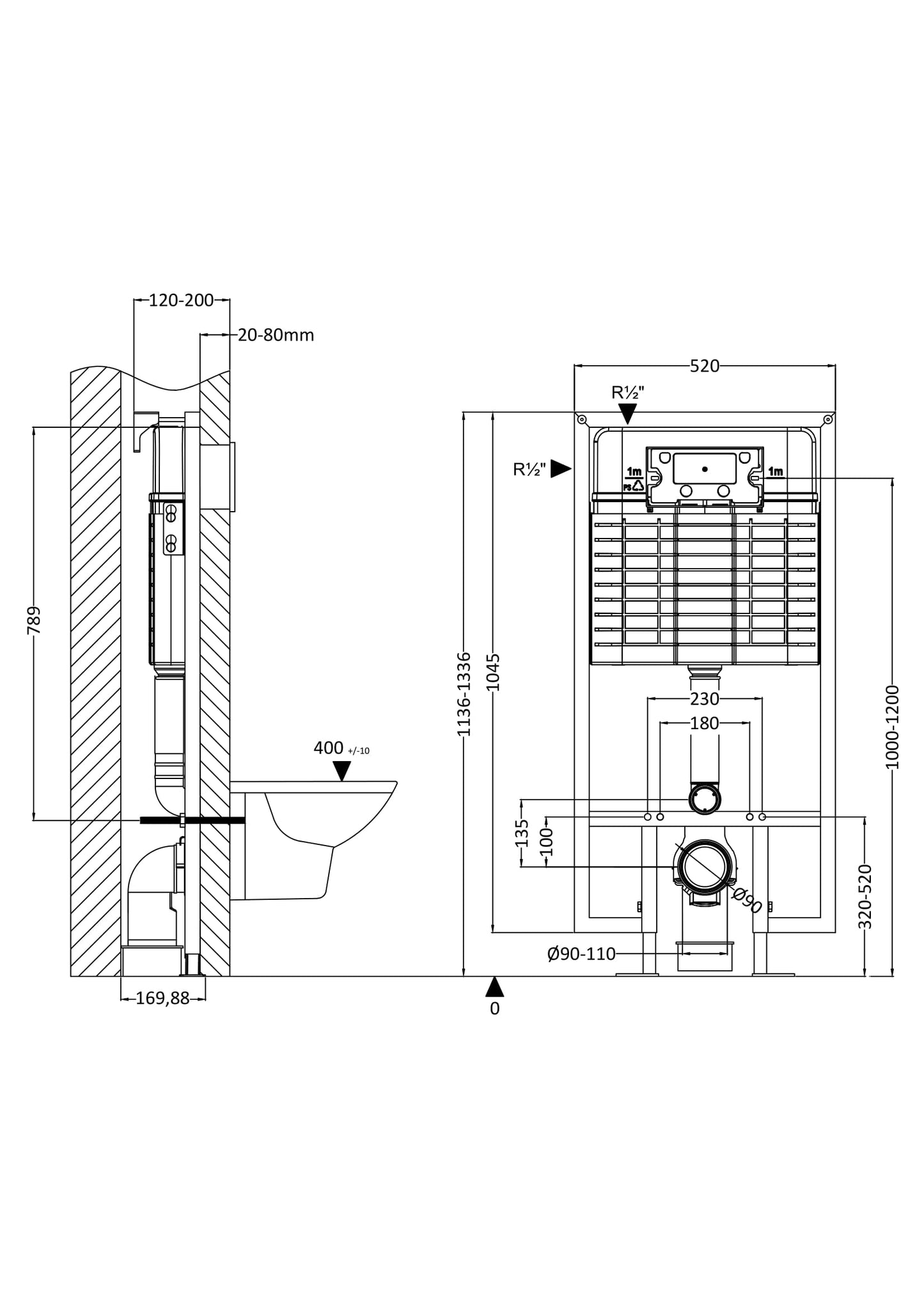 Dual Flush Concealed Cistern With Frame