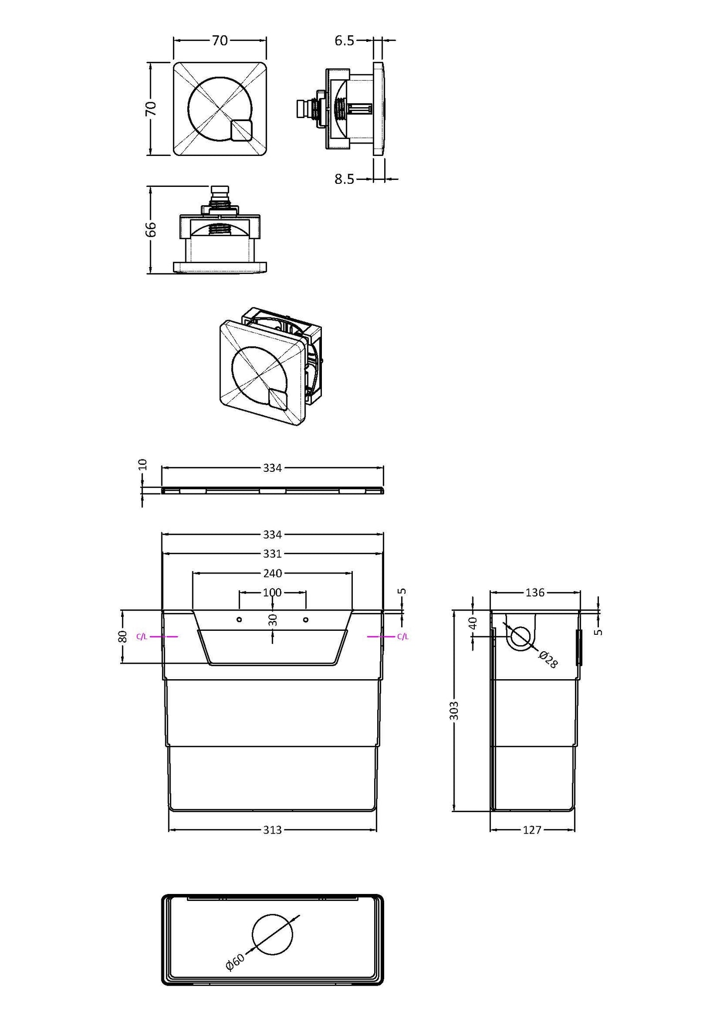 Hudson Reed Contemporary Cistern with Brushed Brass Square Flush Plate