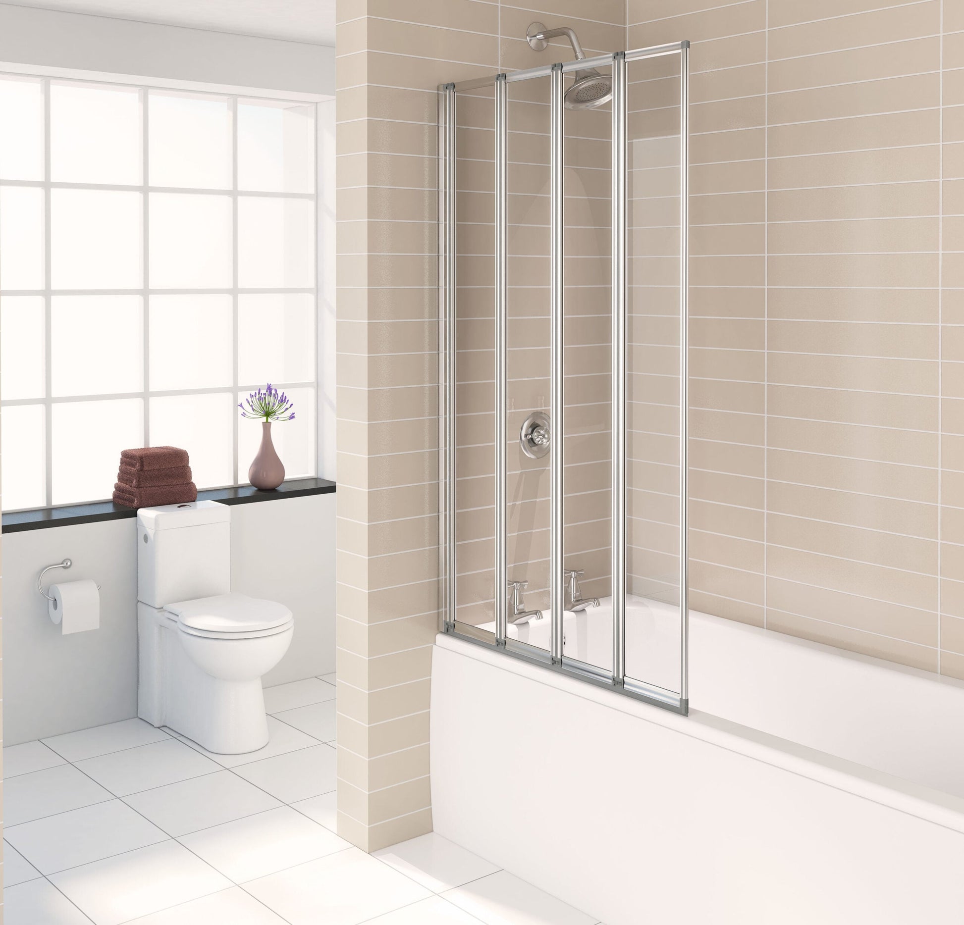 Aqualux 4 Fold Bath Screen Polished Silver
