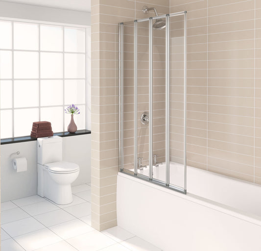 Aqualux 4 Fold Bath Screen Polished Silver