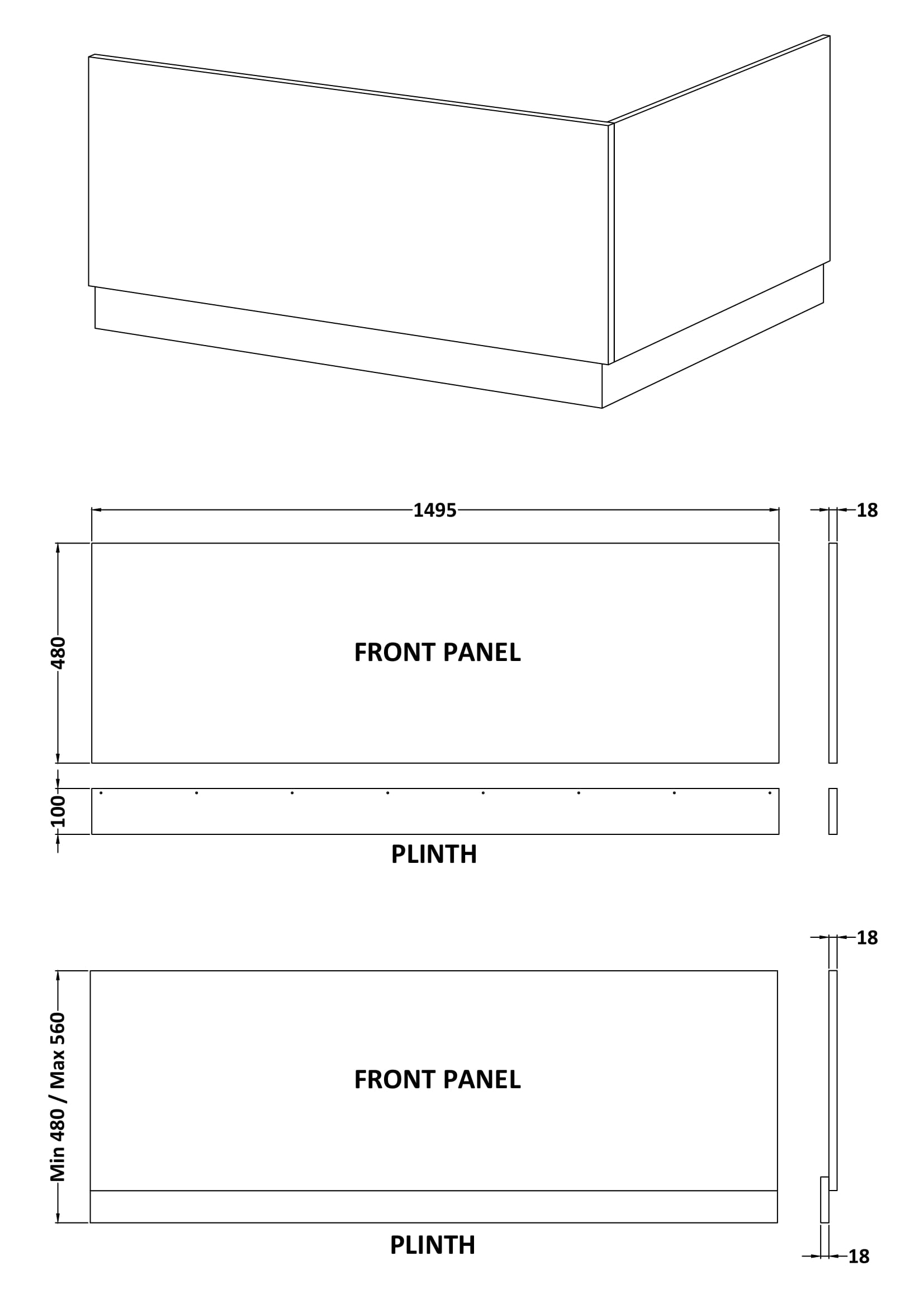 Straight Front Panel & Plinth 1500mm