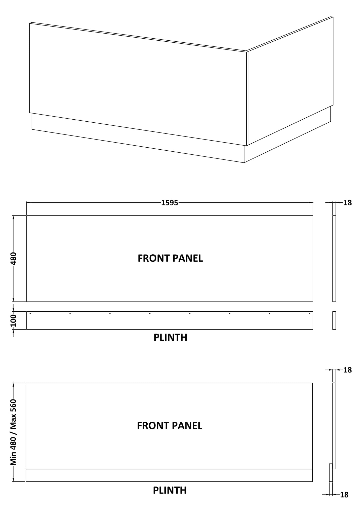 Straight Front Panel & Plinth 1600mm