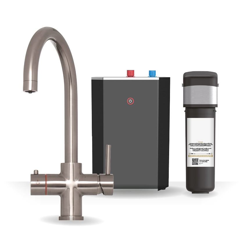 Brewmaster Brushed Nickel 3-1 swan tap with standard tank
