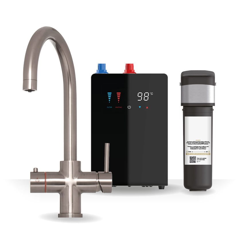 Brewmaster Brushed Nickel 4-1 swan tap with digital tank
