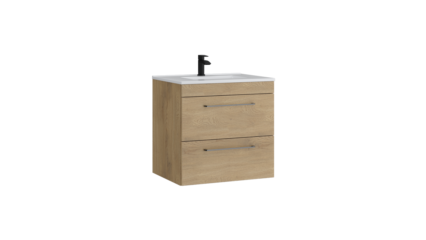 Dove 600mm 2 Drawer Wall Mounted Unit Torro Oak