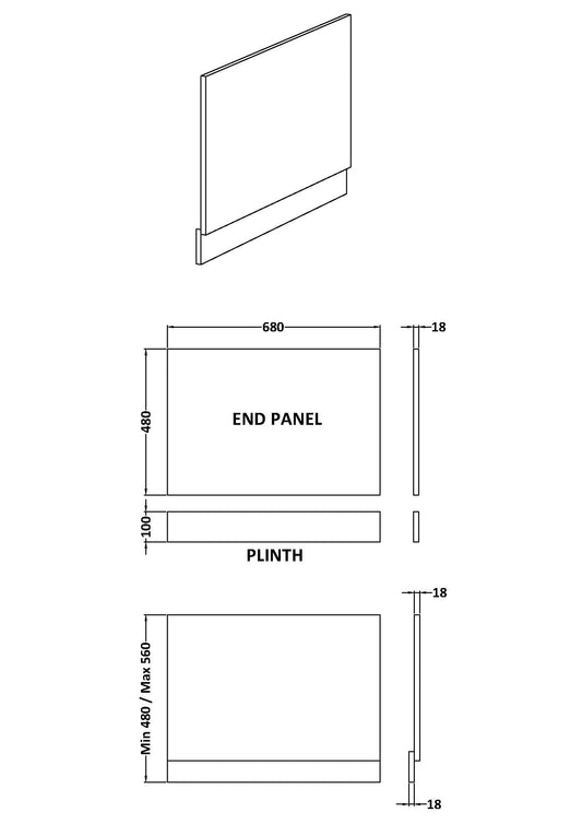 Urban Bath End Panel 700mm
