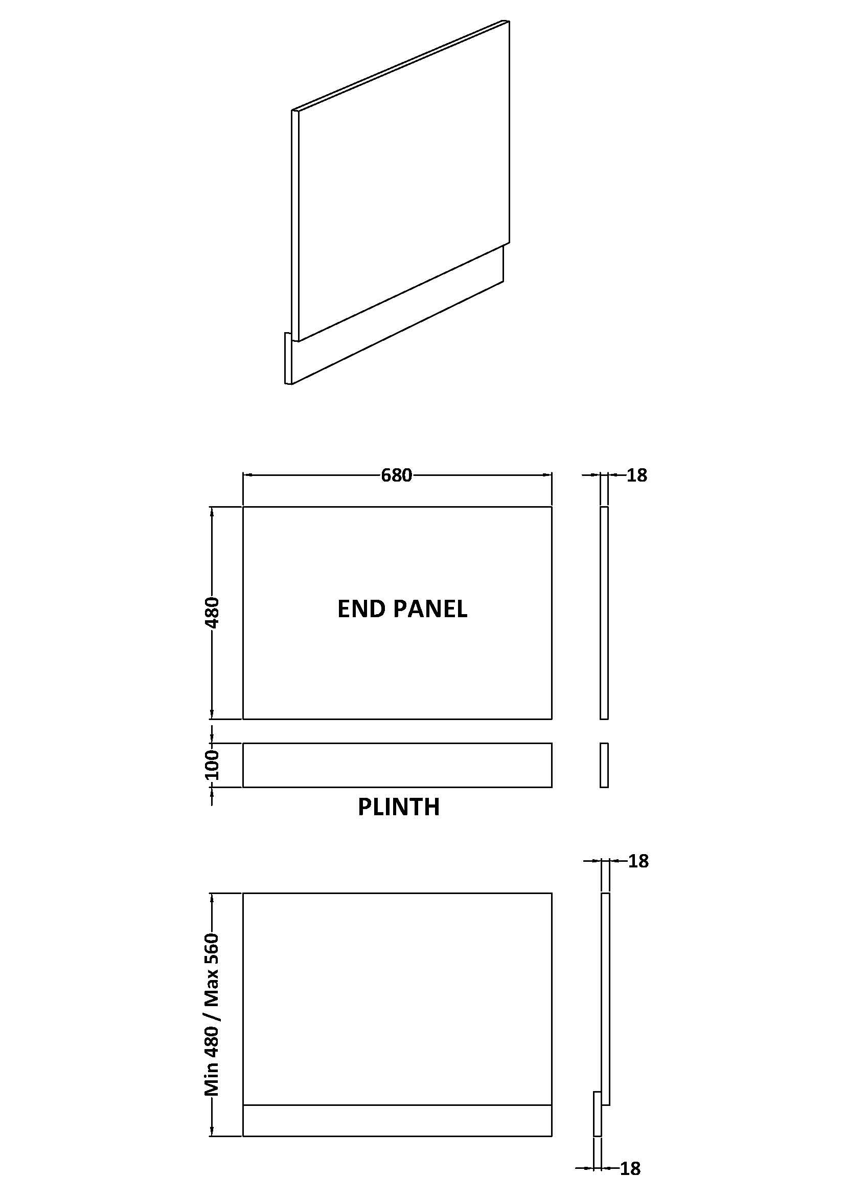 700mm Bath End Panel