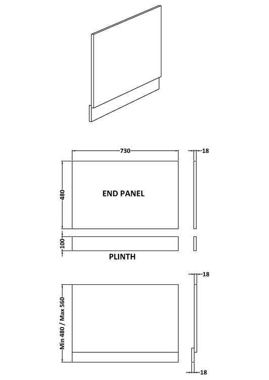 750mm Straight Bath End Panel & Plinth