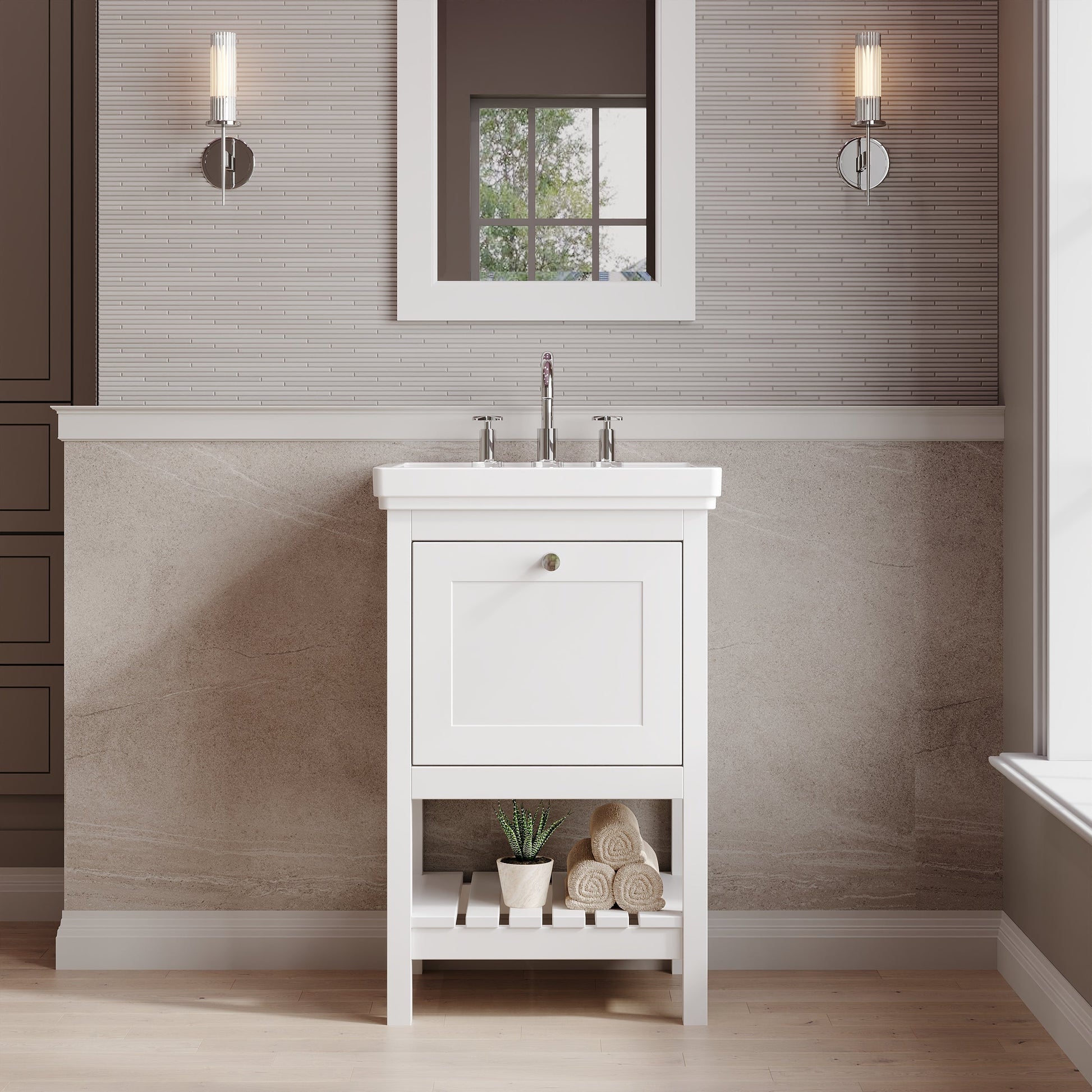 Hudson Reed Bexley 500mm Pure White Floor Standing 1 Drawer Vanity Unit with 3 Tap Hole Fireclay Basin