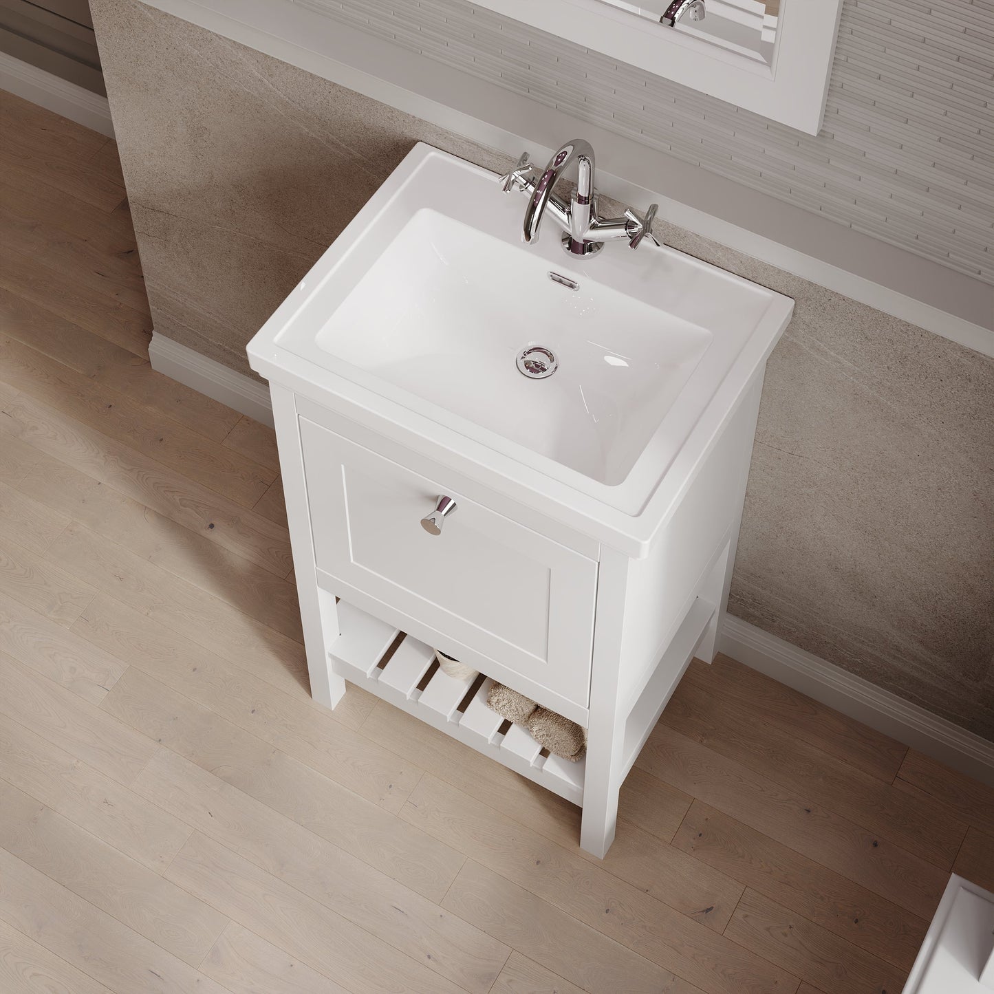 Bexley Floor Standing 1 Drawer Vanity & 0 Tap Hole Fireclay Basin, 500mm