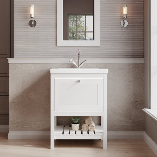 Hudson Reed Bexley 600mm Floor Standing 1 Drawer Vanity Unit with 1 Tap Hole Fireclay Basin