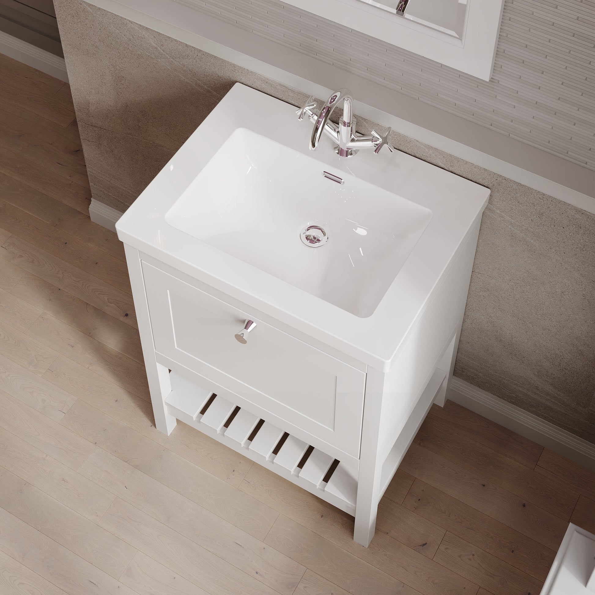 Hudson Reed Bexley 600mm Floor Standing 1 Drawer Vanity Unit with 1 Tap Hole Fireclay Basin