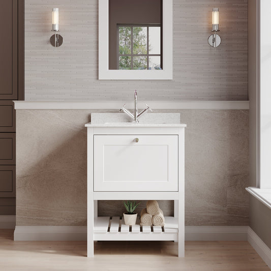 Hudson Reed Bexley 600mm Floor Standing 1 Drawer Vanity Unit with Single Bowl Marble Top, 1 Tap Hole