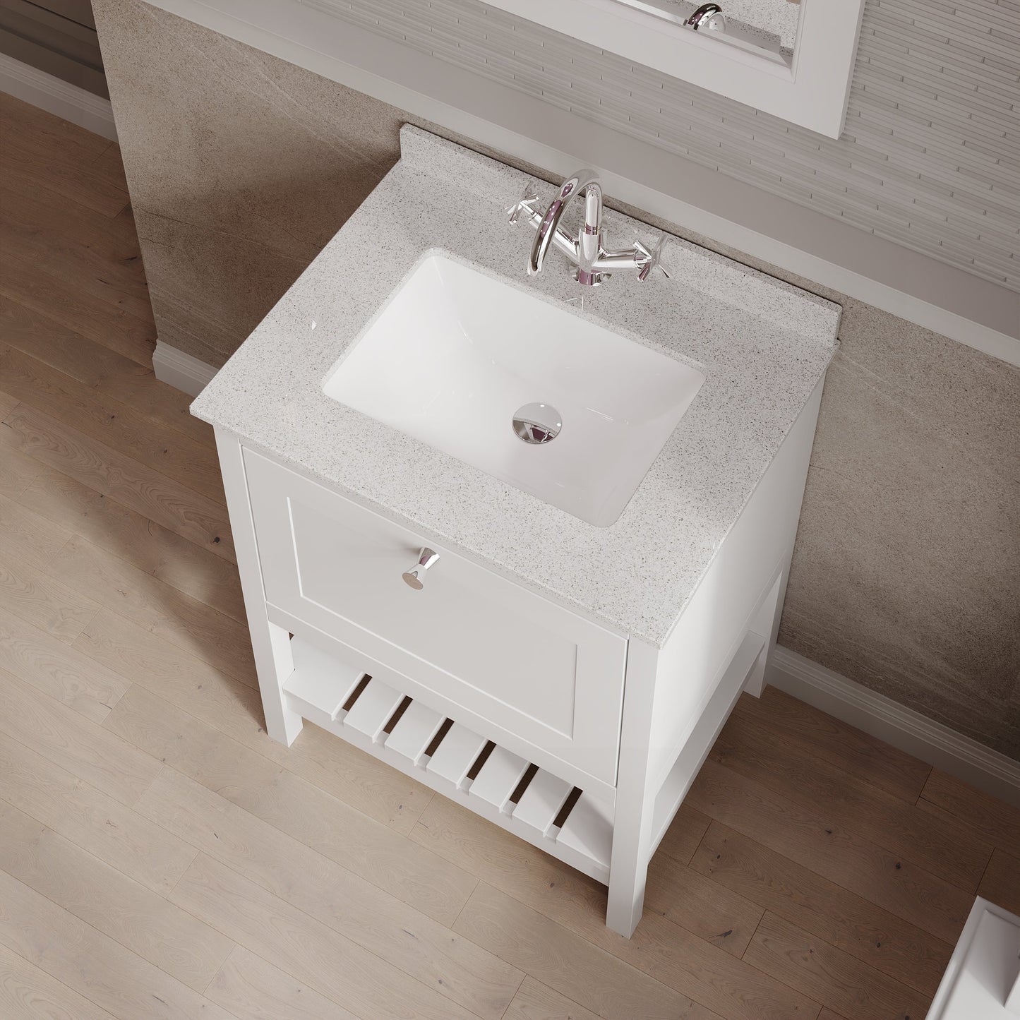 Hudson Reed Bexley 600mm Floor Standing 1 Drawer Vanity Unit with Single Bowl Marble Top, 1 Tap Hole