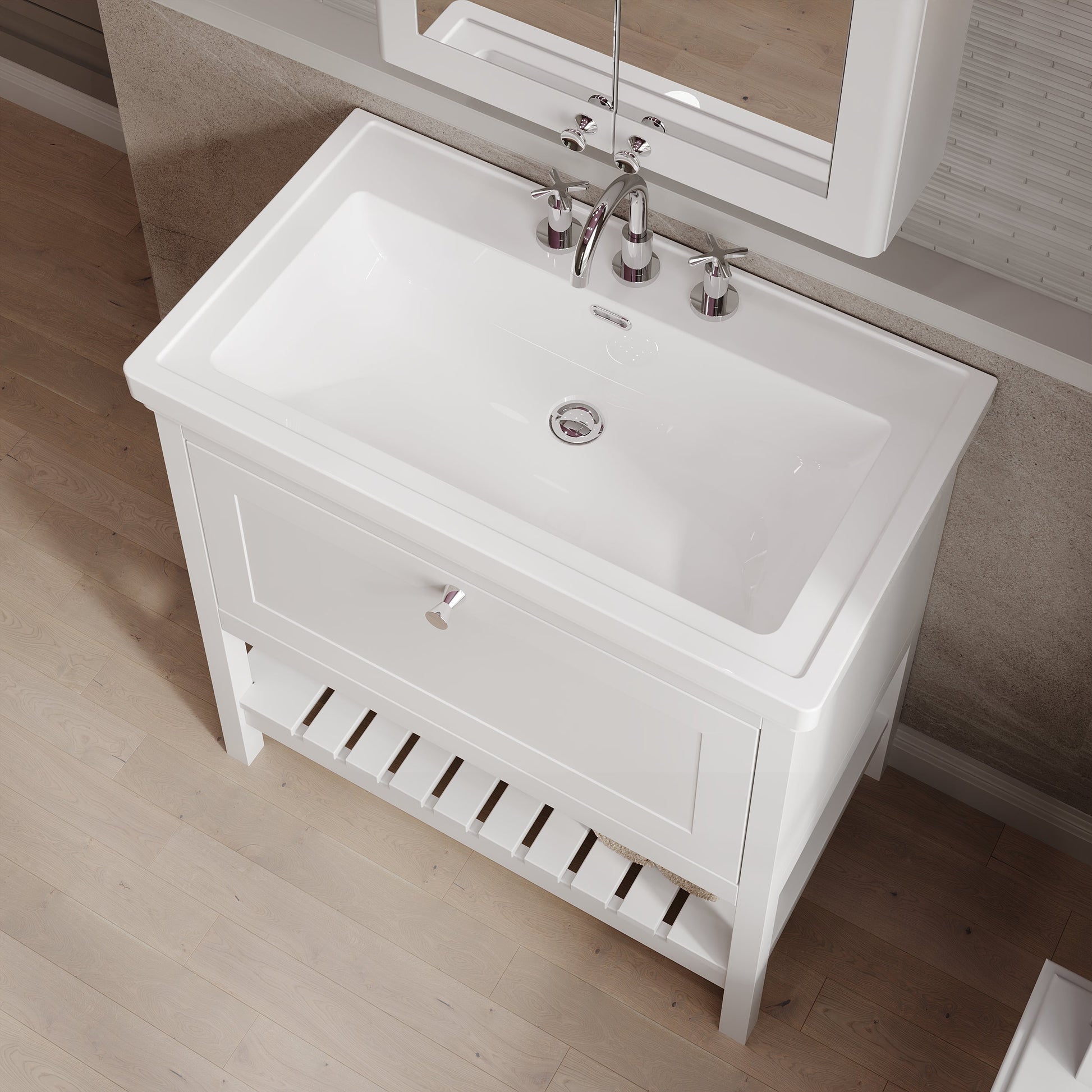 Hudson Reed Bexley 800mm Floor Standing 1 Drawer Vanity Unit with 3 Tap Hole Fireclay Basin