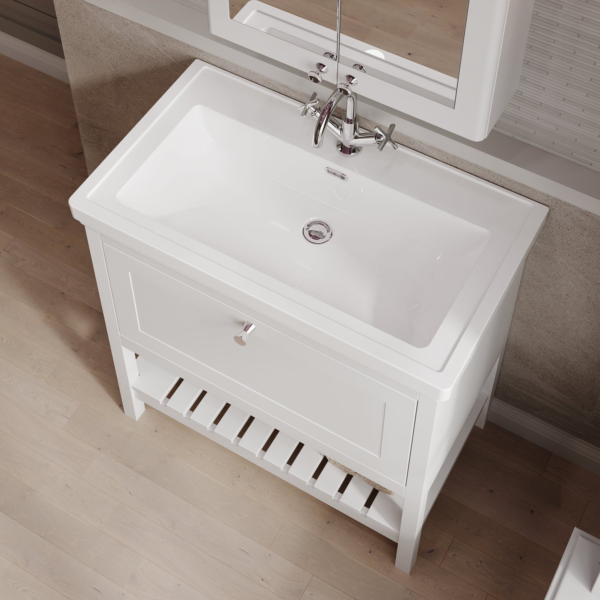 Hudson Reed Bexley 800mm Floor Standing 1 Drawer Vanity Unit with 0 Tap Hole Fireclay Basin