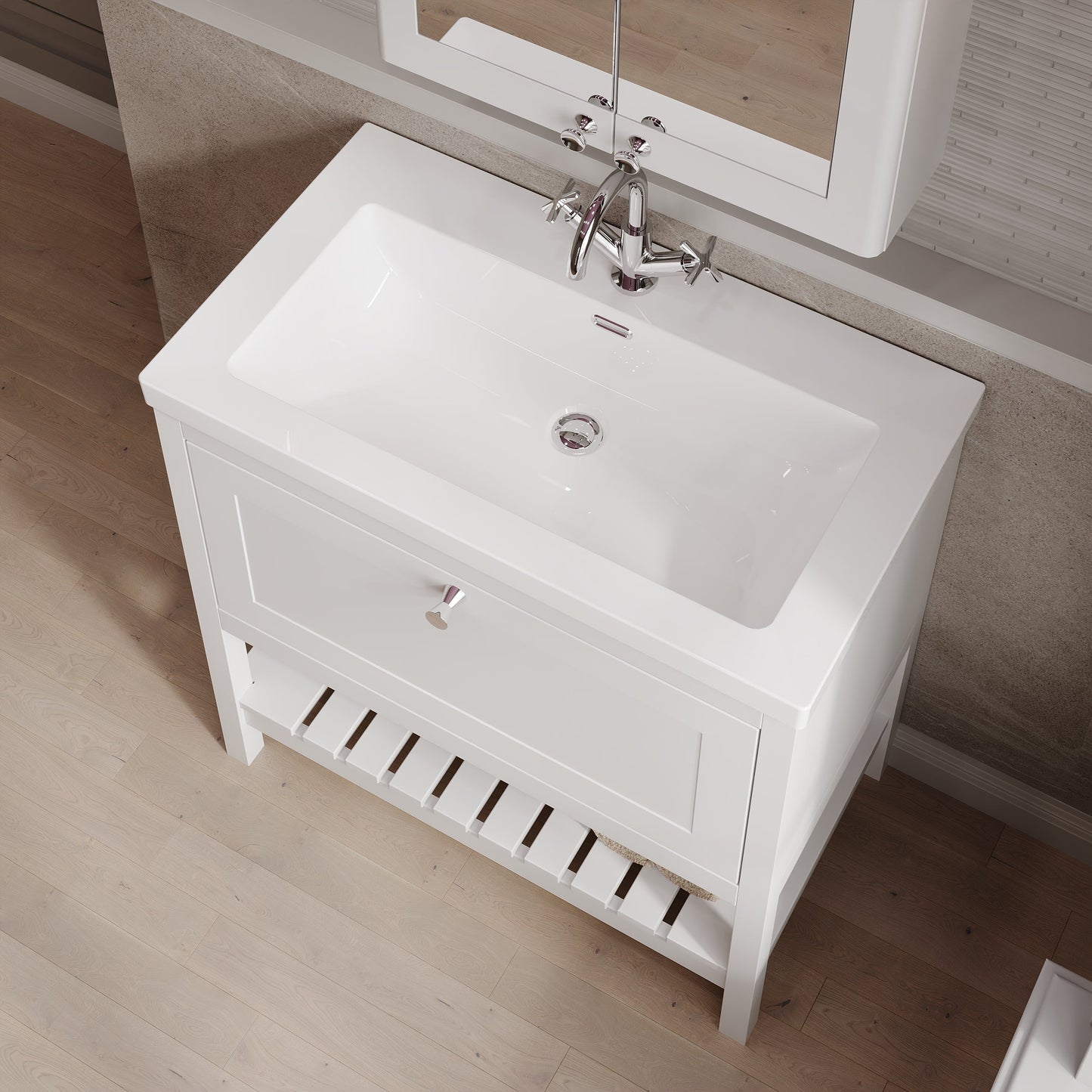 Hudson Reed Bexley 800mm Pure White Floor Standing 1 Drawer Vanity & 1 Tap Hole Basin With Soft Close Drawer