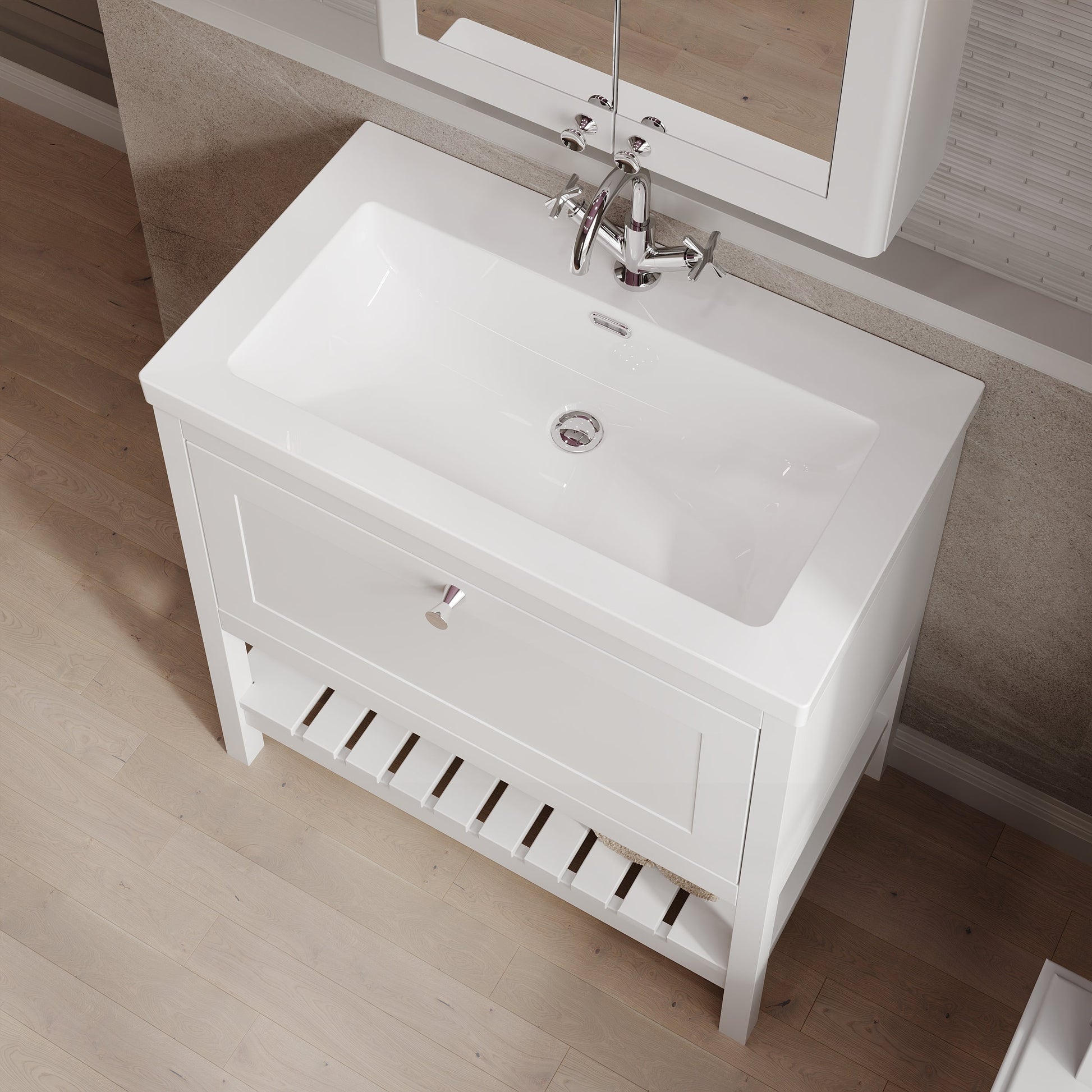 Hudson Reed Bexley 800mm Pure White Traditional Floor Standing Vanity Unit With 3 Tap Hole Basin